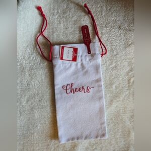 Holiday Time "Cheers" Embroidered White Gold Drawstring Wine Gift Bag NWT